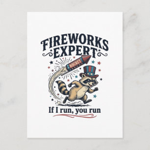 Feuerwerk Experte Waschbär Vintage 4. Juli Sch Postkarte