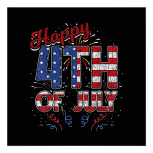Feuerwerk Frohes 4. Juli US-Flagge Amerikanisch 4. Poster
