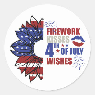 Feuerwerk Küsse 4. Juli wünscht Wortart Runder Aufkleber