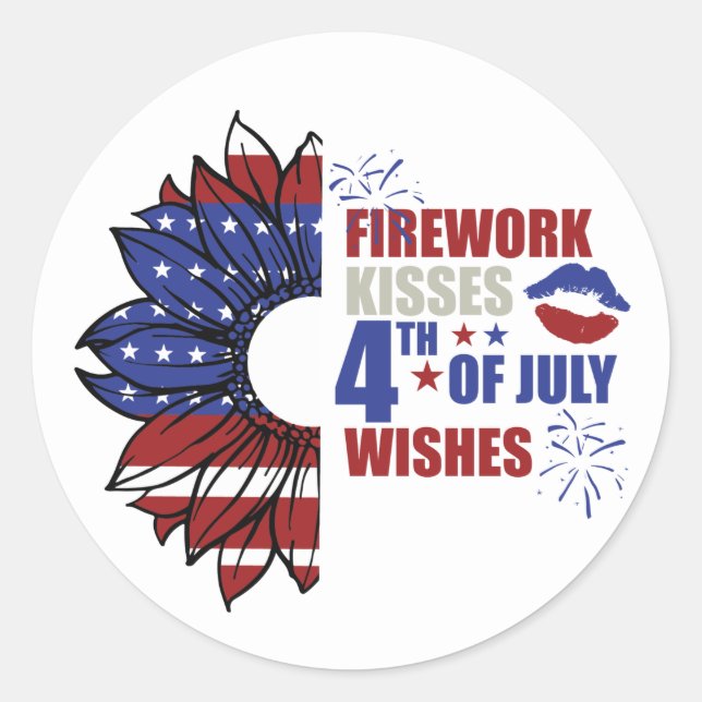 Feuerwerk Küsse 4. Juli wünscht Wortkunst Runder Aufkleber (Vorderseite)