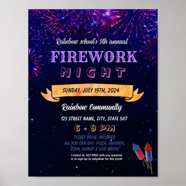 Feuerwerk Nachtveranstaltung Flyer Poster (Vorne)