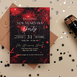 Feuerwerk Rot und Schwarzes Neujahrsfest-Party Einladung