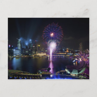 Feuerwerk Show in Boat Quay Singapur City Skyline Postkarte