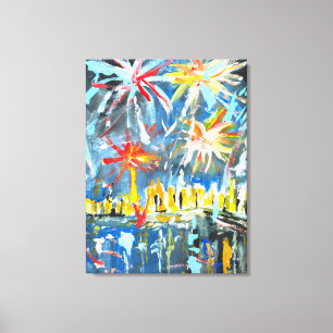 Feuerwerk über der Stadtsilhouette Leinwanddruck