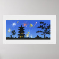 Feuerwerk und Silhouette der Pagode