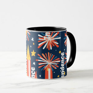 Feuerwerk und Sterne und Mond auf Schwarz Tasse