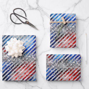 Feuerwerk zum 4. Juli Silber Glitter Unabhängigkei Geschenkpapier Set