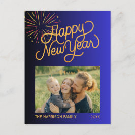 Feuerwerke glücklich Neujahr Foto Blue Gradient Postkarte