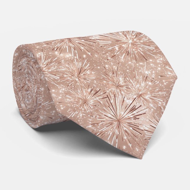Feuerwerke in Rosa und Weiß auf Rose Gold Neck Tie Krawatte (Gerollt)
