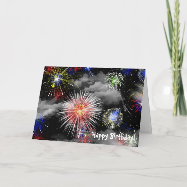 Feuerwerke in Wolken Geburtstag Karte (Vorderseite)