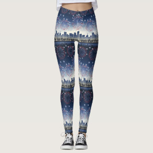 Feuerwerke über den nächtlichen Luftraum der Stadt Leggings