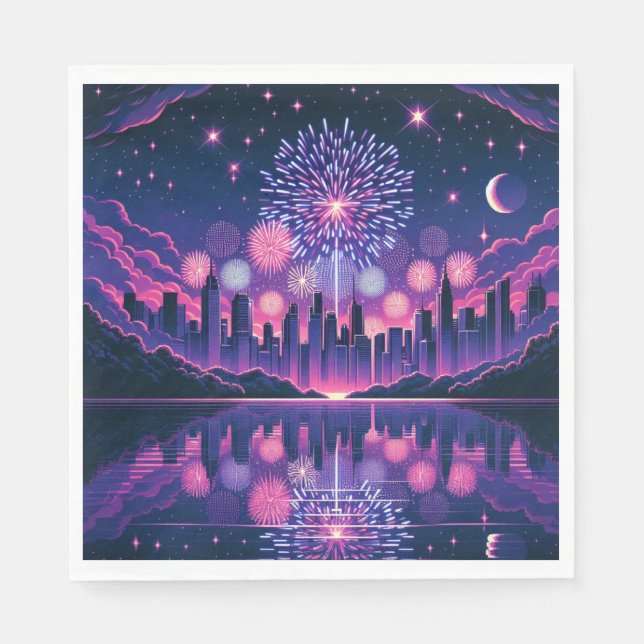 Feuerwerke über der Skyline der Stadt | AMERIKANIS Serviette (Vorderseite)