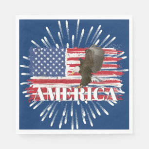 Feuerwerke und Adler auf amerikanischer Flagge Serviette