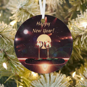 Feuerwerke und Champagner im neuen Jahr Ornament Aus Metall
