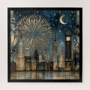 Feuerwerksfeier zur nächtlichen Skyline