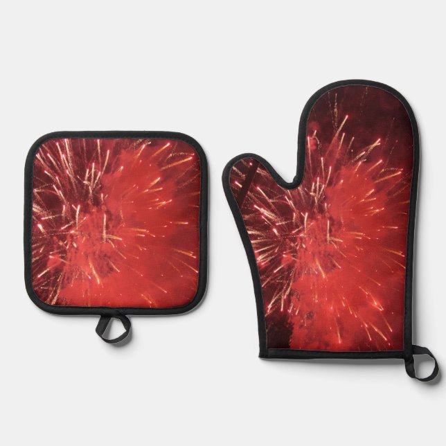 Feuerwerkskörper Ofenhandschuh & Topflappen-Set (Vorderseite)