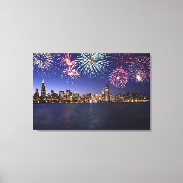 Feuerwerkskörper über der Skyline von Chicago 2 Leinwanddruck (Vorderseite)