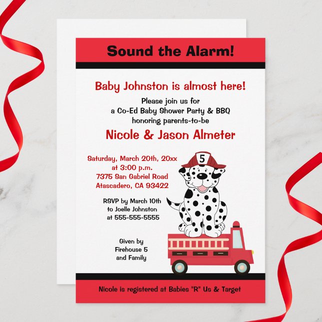 Feuerzeug und Dalmatiner Motor 27 Kinderdusche Einladung (Firetruck Fire Engine Baby Shower Invitation with Dalmatian)