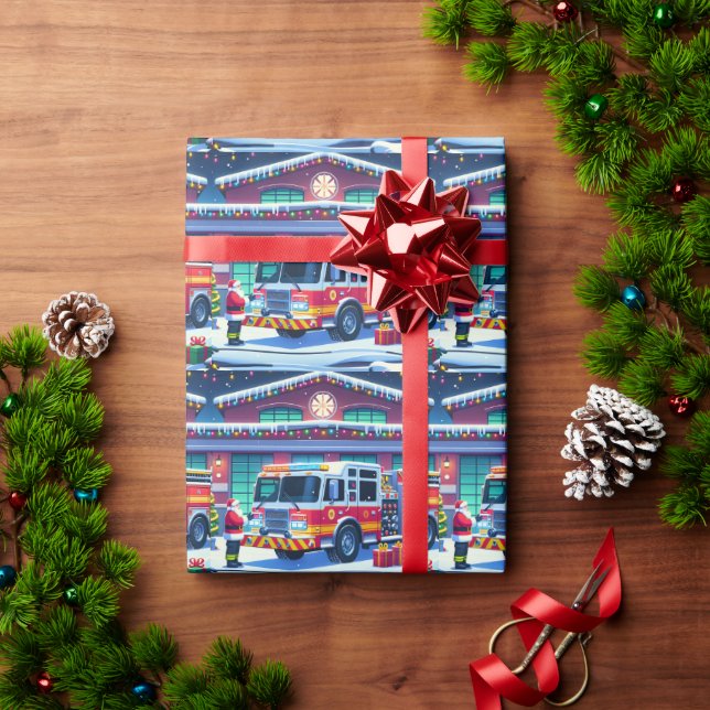 Feuerzug Weihnachtsbaum und Weihnachtsbaum Geschenkpapier (Feiertagsgeschenk)