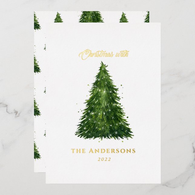 feuil aquarelle arbre noël avec vacances (Recto/Verso)