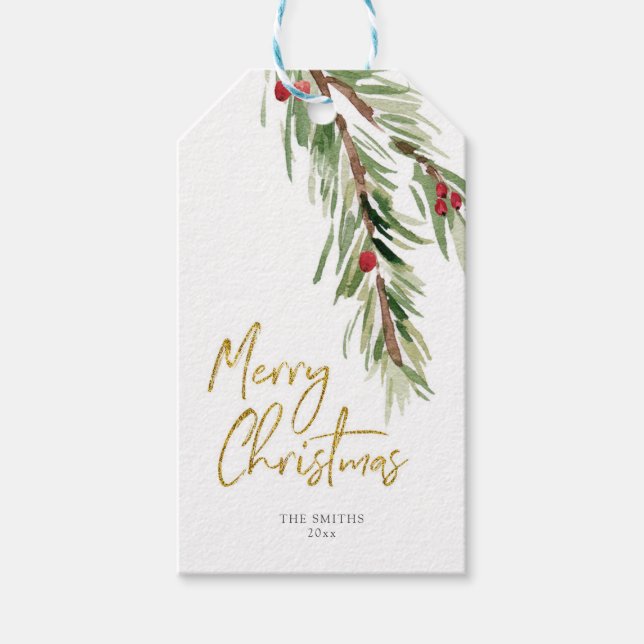 Feuillage d'aquarelle Holly Leaf étiquettes cadeau (Devant)