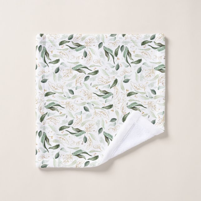 Feuillage élégant or verdure blanc (Gant de toilette)