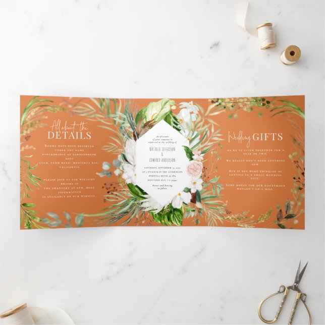 Feuillage + faire-part de mariage fleurie et détai (Intérieur)