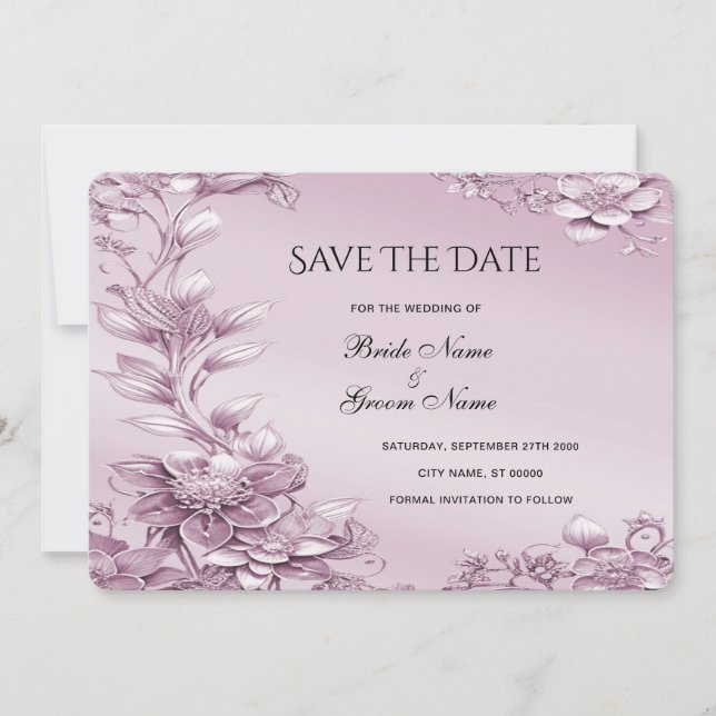 Feuillage Floral Rose Enregistrer La Carte Date (Devant)