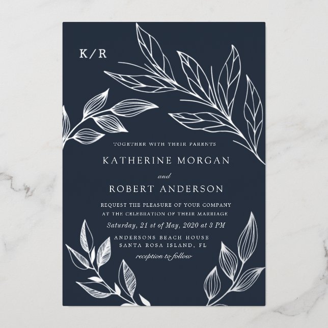 feuillage luxueux et élégant mariage invitation (Recto)