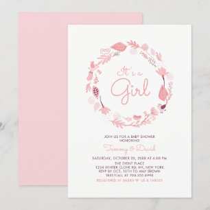 Feuillage rose   Faire-part de baby shower pour bé