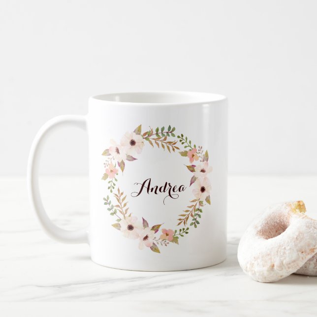 Feuillage rustique et couronne florale Mug personn (Avec donut)