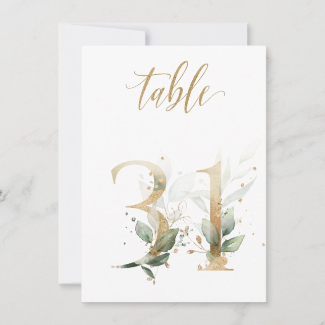 Feuillage vert et or aquarelle, numéro de table 31 (Devant)