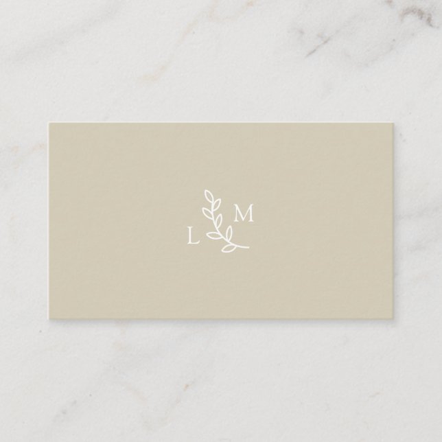 Feuille blanc Monogramme Beige & Carte de visite v (Devant)