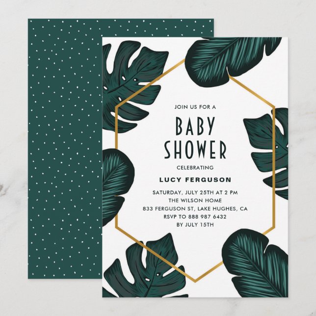 Feuille Cadre Tropical Baby shower Invitation (Devant / Derrière)