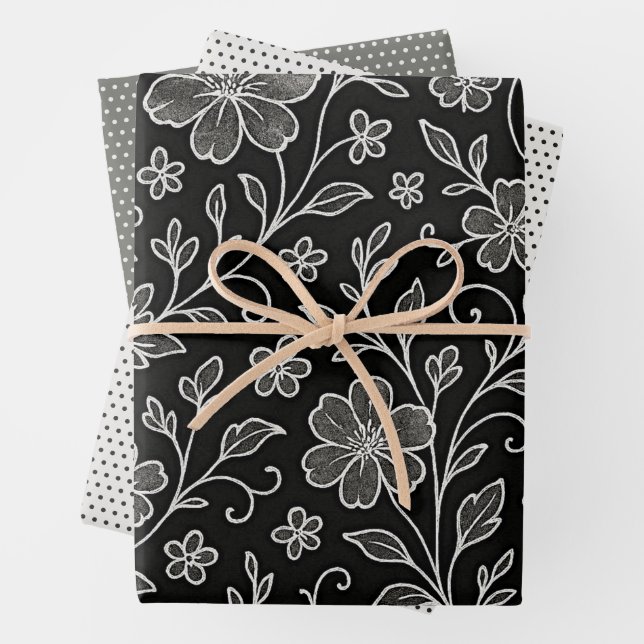 Feuille Classé Floral Art Motif sur gris noir (En situation)