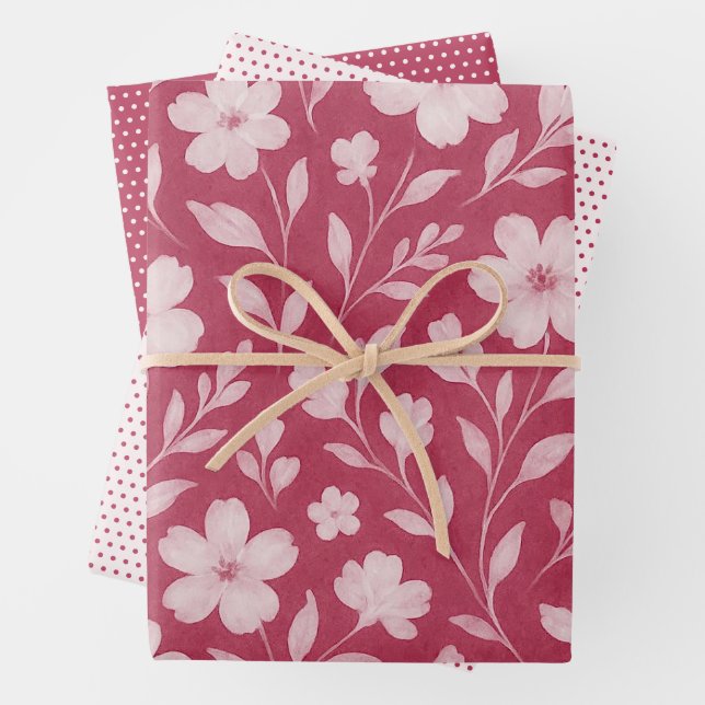 Feuille Classique Floral Art Motif sur rose foncé (En situation)
