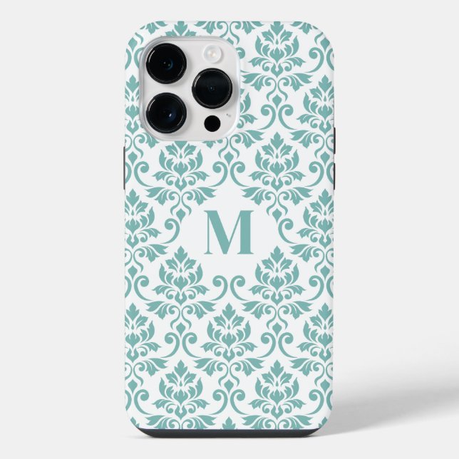 Feuille Damask Aquamarines Muster (Custom) iPhone 14 Pro Max Hülle (Rückseite)