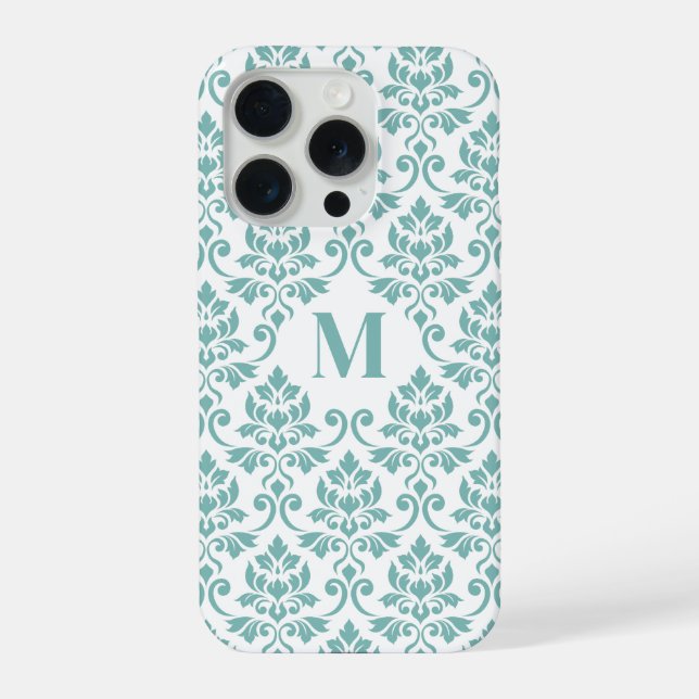 Feuille Damask Aquamarines Muster (Custom) iPhone 15 Pro Hülle (Rückseite)
