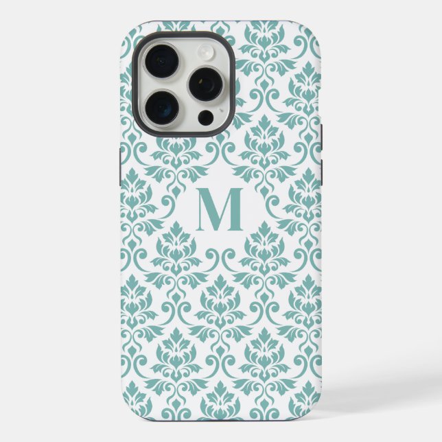 Feuille Damask Aquamarines Muster (Custom) iPhone 15 Pro Max Hülle (Rückseite)