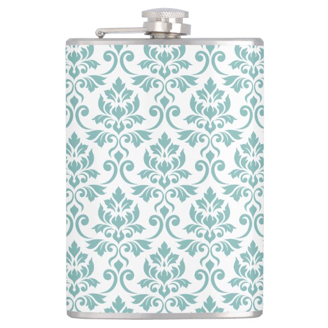 Feuille Damask Aquamarines Muster Flachmann (Vorderseite)