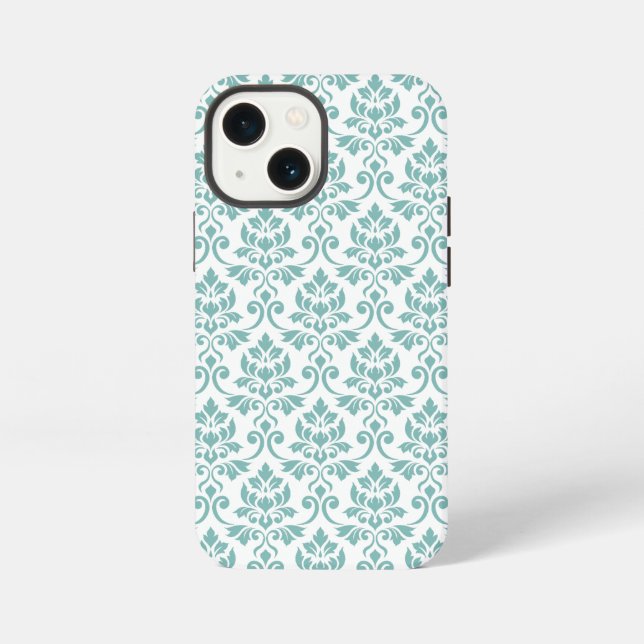 Feuille Damask Aquamarines Muster iPhone 13 Mini Hülle (Rückseite)