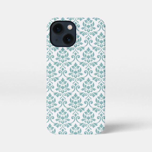 Feuille Damask Aquamarines Muster iPhone 13 Mini Hülle (Rückseite)