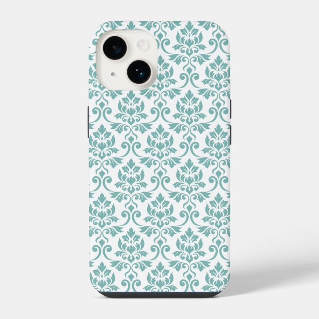 Feuille Damask Aquamarines Muster iPhone 14 Hülle (Rückseite)