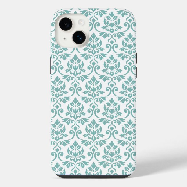 Feuille Damask Aquamarines Muster iPhone 14 Plus Hülle (Rückseite)