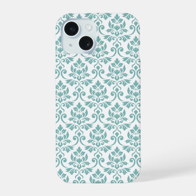 Feuille Damask Aquamarines Muster iPhone 15 Hülle (Rückseite)