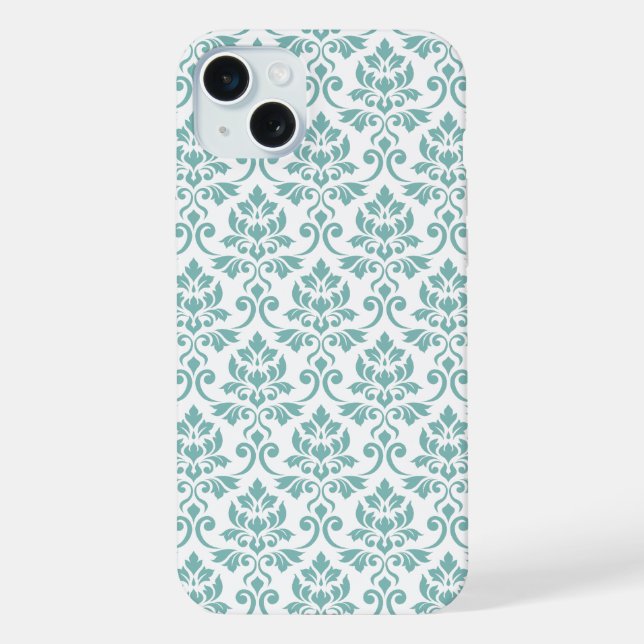 Feuille Damask Aquamarines Muster iPhone 15 Plus Hülle (Rückseite)