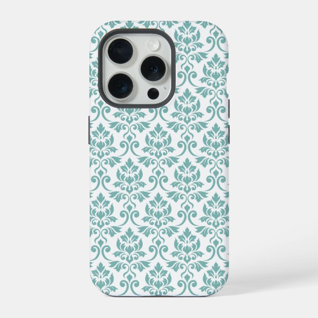 Feuille Damask Aquamarines Muster iPhone 15 Pro Hülle (Rückseite)