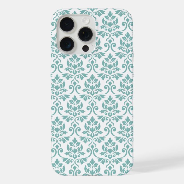 Feuille Damask Aquamarines Muster iPhone 15 Pro Max Hülle (Rückseite)