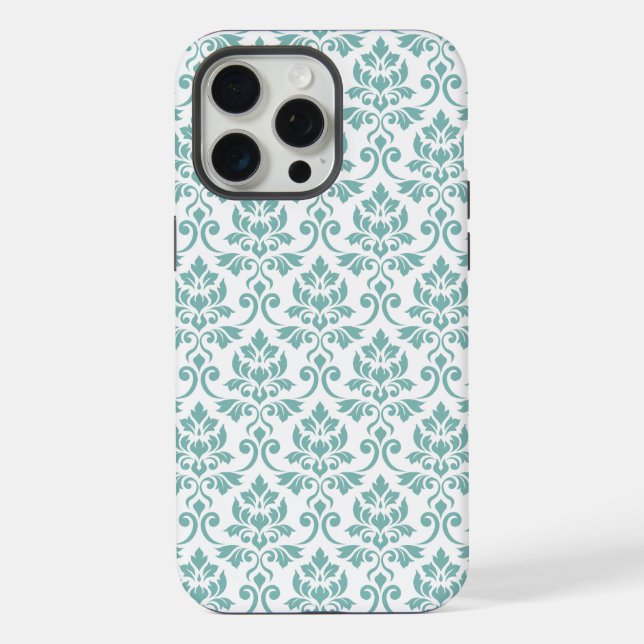 Feuille Damask Aquamarines Muster iPhone 15 Pro Max Hülle (Rückseite)