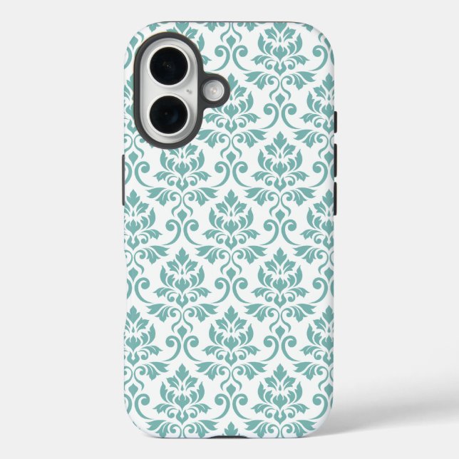 Feuille Damask Aquamarines Muster iPhone 16 Hülle (Rückseite)